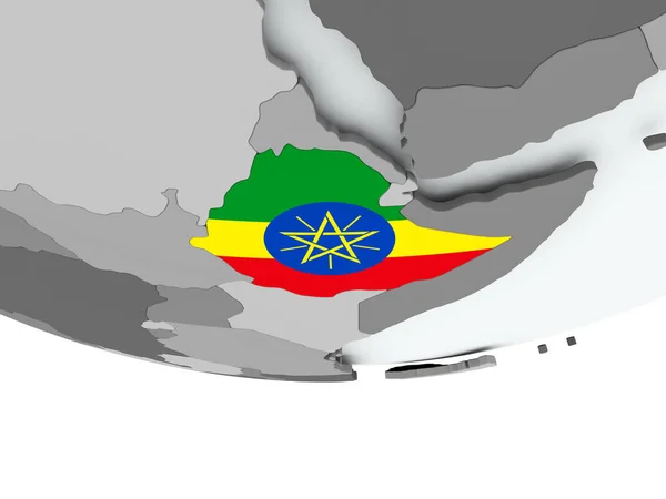 Etiopía con bandera en el globo — Foto de Stock