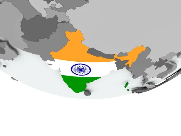 India con bandiera sul globo — Foto Stock