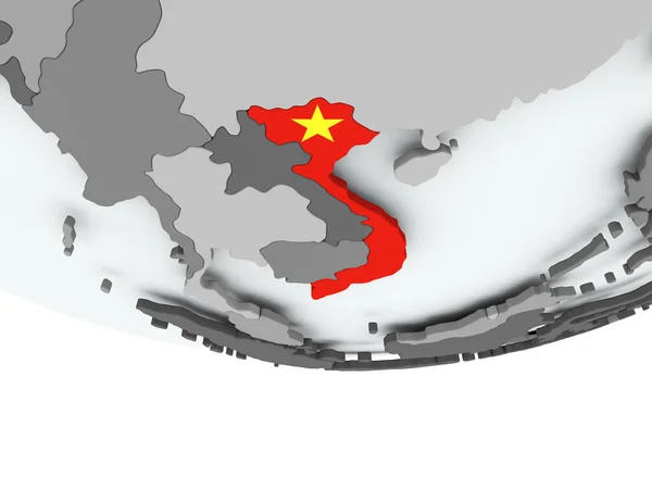 Vietnam with flag on globe — Stock Photo, Image