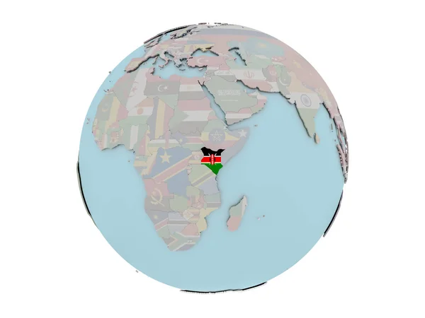 Kenia mit Flagge auf Globus — Stockfoto