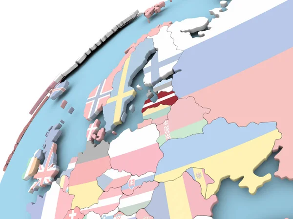 Lettonia sul globo con bandiera — Foto Stock