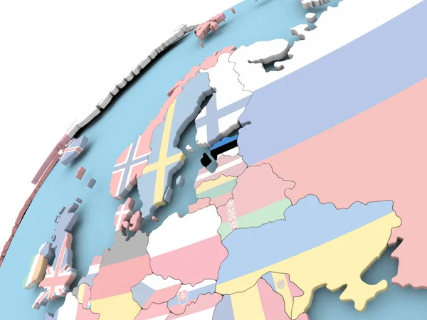 Estland auf Globus mit Fahne — Stockfoto