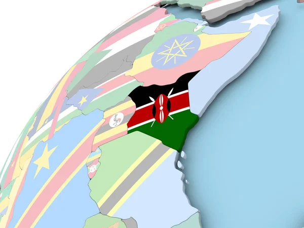 Kenia auf Globus mit Fahne — Stockfoto