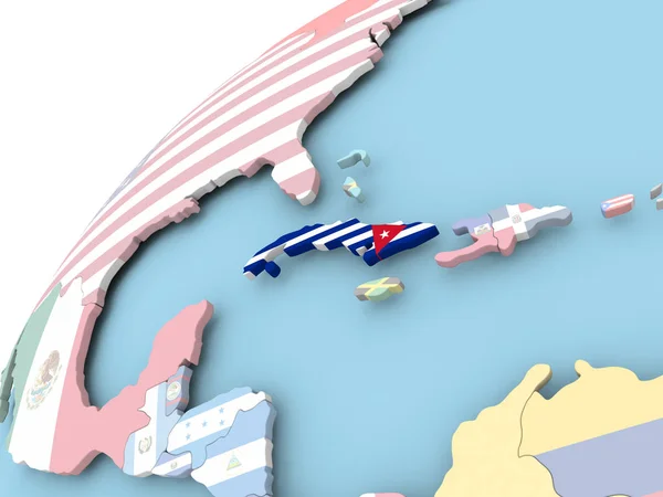 Cuba sur le globe avec drapeau — Photo