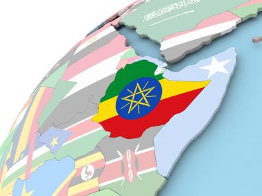 Etiyopya bayrağı ile dünya üzerinde