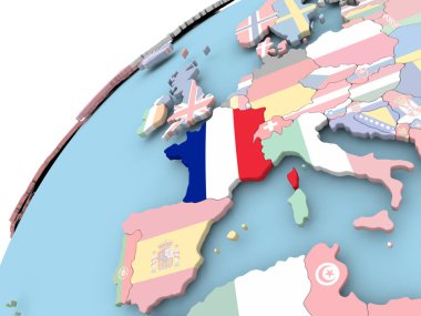 Fransa bayrağı ile dünya üzerinde