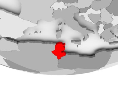 Tunus Haritası gri siyasi dünya üzerinde