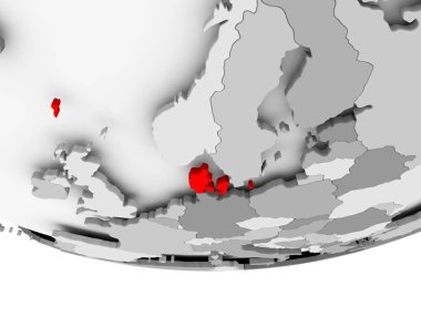 Danimarka harita üzerinde gri siyasi dünya