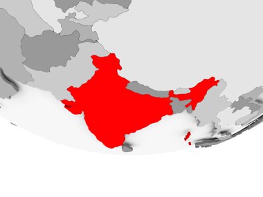 Hindistan Haritası gri siyasi dünya üzerinde