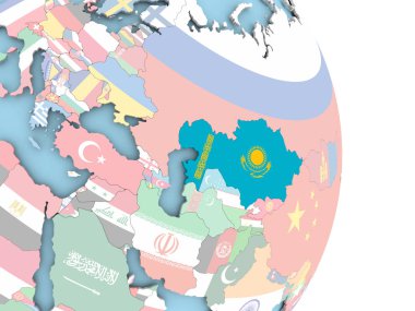 Kazakistan dünya üzerinde bayrak ile