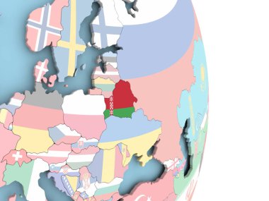 Dünya üzerinde bayrak ile Beyaz Rusya