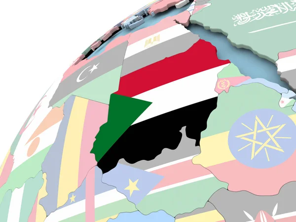Sudão no globo com bandeira — Fotografia de Stock