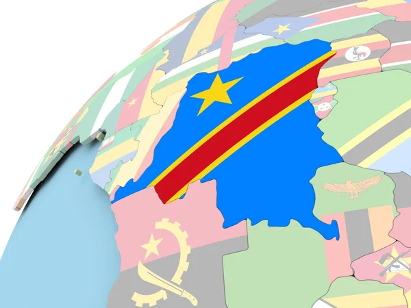 República Democrática del Congo en el mundo con bandera — Foto de Stock