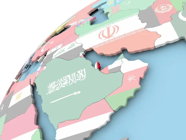 Qatar sul globo con bandiera — Foto Stock