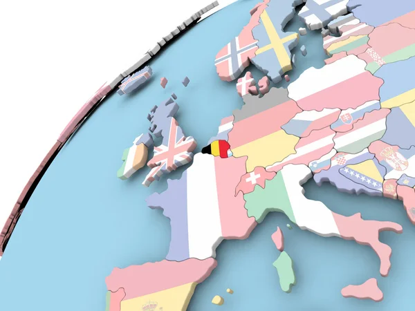 Бельгия на глобусе с флагом — стоковое фото