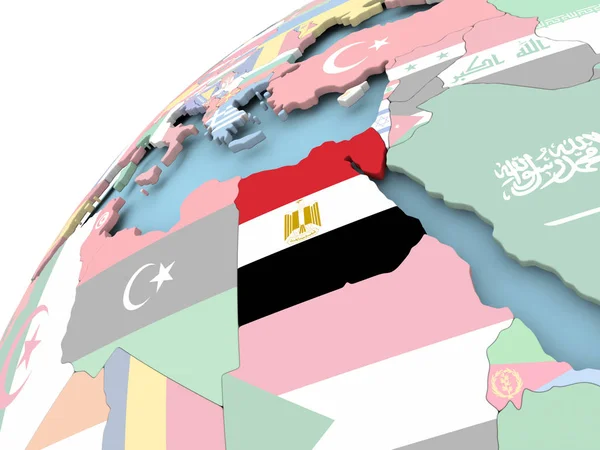 Egypte sur le globe avec drapeau — Photo