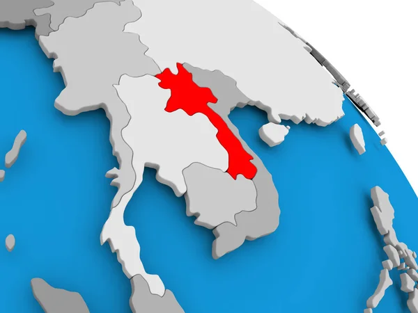 Лаос в красном на карте — стоковое фото