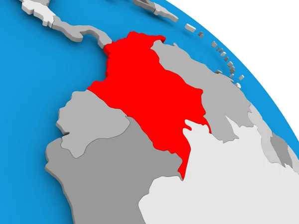 Colombia in red on map — Stock Photo, Image