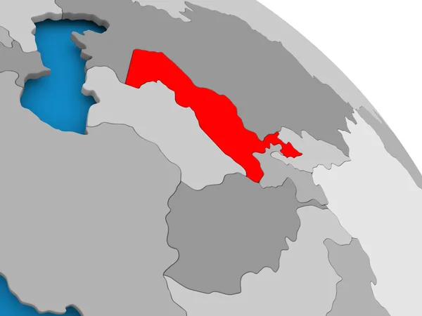 우즈베키스탄 지도에 빨간색으로 — 스톡 사진