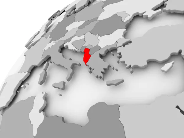 Albania na szary Globus polityczny — Zdjęcie stockowe