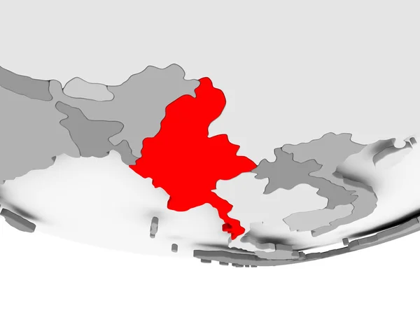 灰色の政治世界にミャンマーの地図 — ストック写真