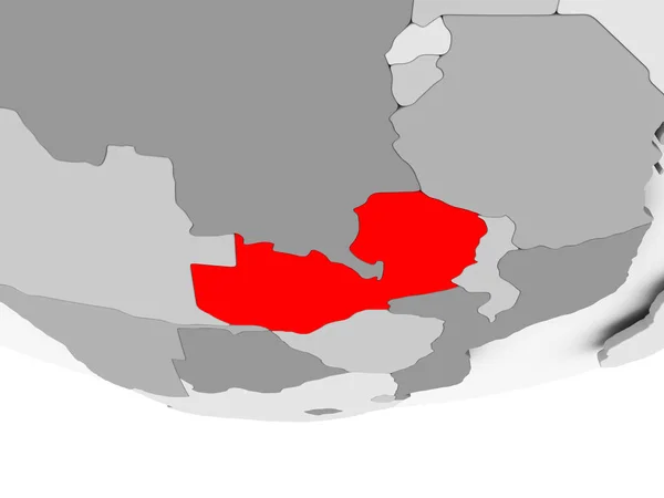 Karte von Sambia auf grauem politischem Globus — Stockfoto