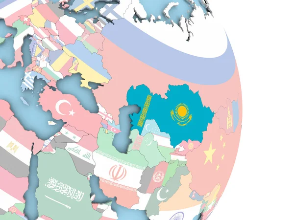 Казахстан с флагом на глобусе — стоковое фото