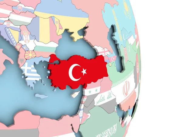 दुनिया पर ध्वज के साथ तुर्की — स्टॉक फ़ोटो, इमेज