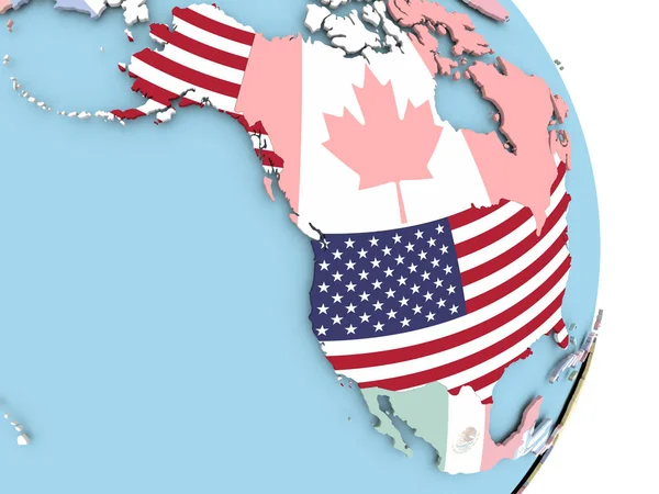Le Canada avec le drapeau sur le globe — Photo