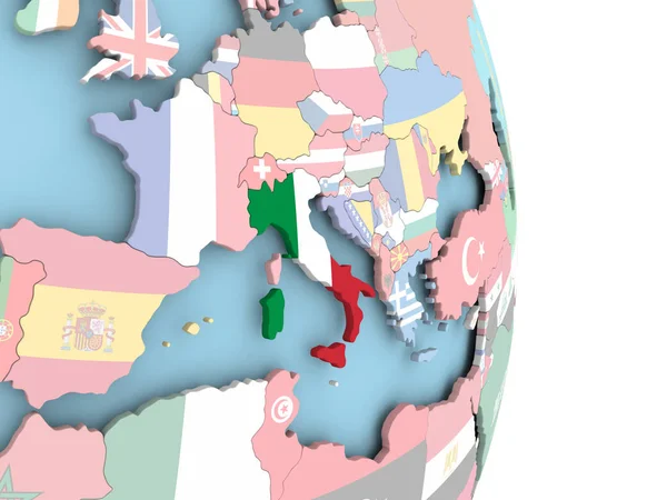 意大利与地球上的标志 — 图库照片