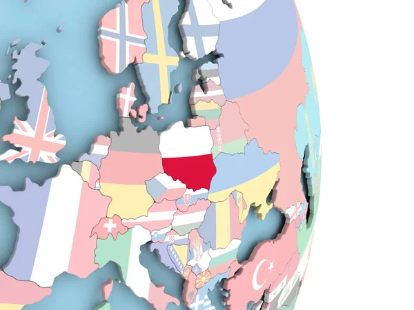 Polonya bayrağı dünya üzerinde — Stok fotoğraf