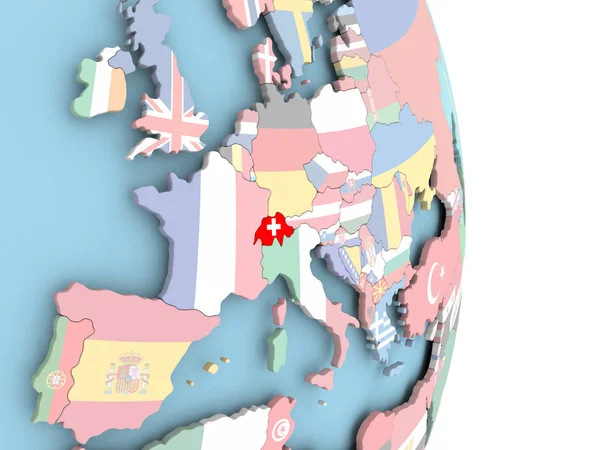 Switzerland with flag on globe — Stock Photo, Image