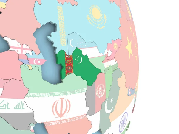 Turkmenistan con bandiera sul globo — Foto Stock