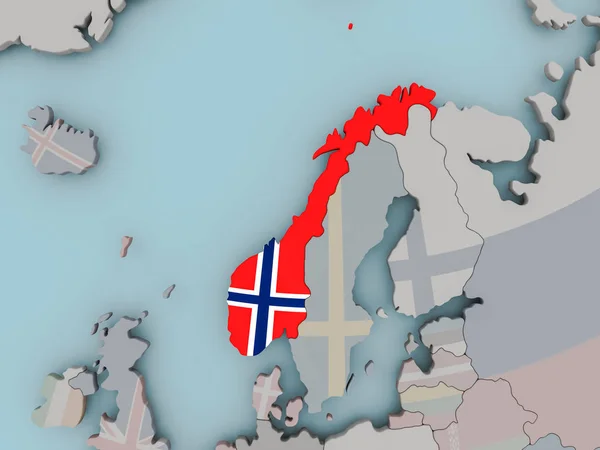 Noorwegen op politieke wereldbol met vlag — Stockfoto