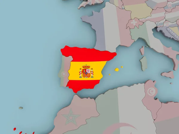Испания на политическом глобусе с флагом — стоковое фото