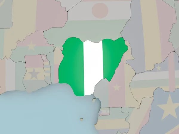 Nigeria en el mundo político con bandera — Foto de Stock