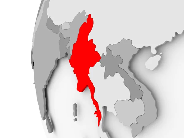 Myanmar op de grijze globe — Stockfoto