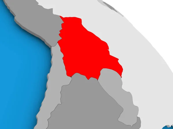 Boliwia w kolorze czerwonym na mapie — Zdjęcie stockowe