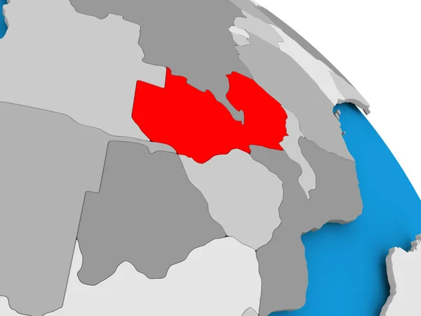 Замбія в червоному на карті — стокове фото