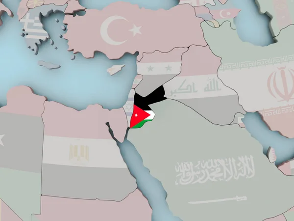 Jordan on political globe with flag — Stock Photo, Image