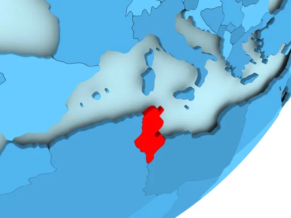 Map of Tunisia on blue political globe — Stock Photo, Image