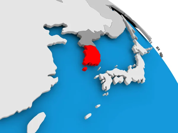 South Korea in red on map — Stock Photo, Image