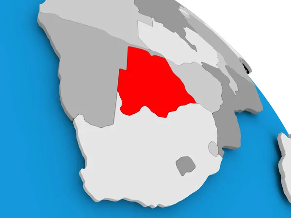 Botswana in red on map — Stock Photo, Image