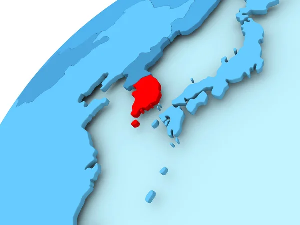 Sydkorea på blå jordglob — Stockfoto