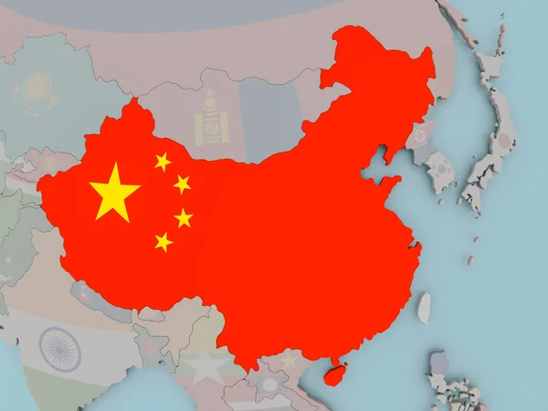 Chiny na Globus polityczny z flagą — Zdjęcie stockowe