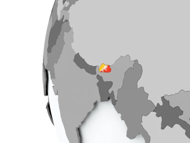 Bhutan bayrağı ile dünya üzerinde