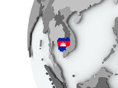 Kamboçya bayrağı ile dünya üzerinde