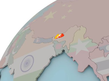 Bhutan Haritası bayrak ile
