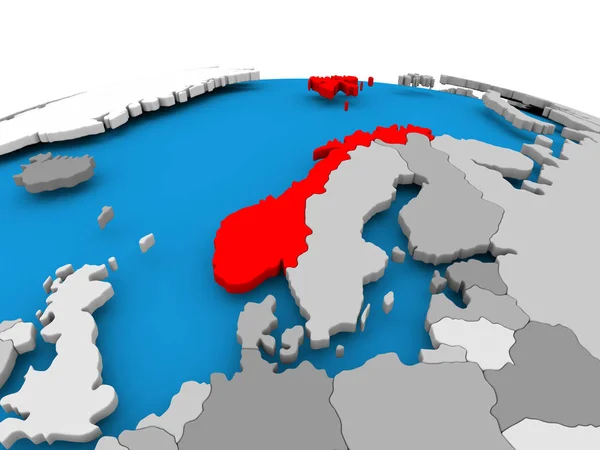 Norwegia na Globus polityczny — Zdjęcie stockowe