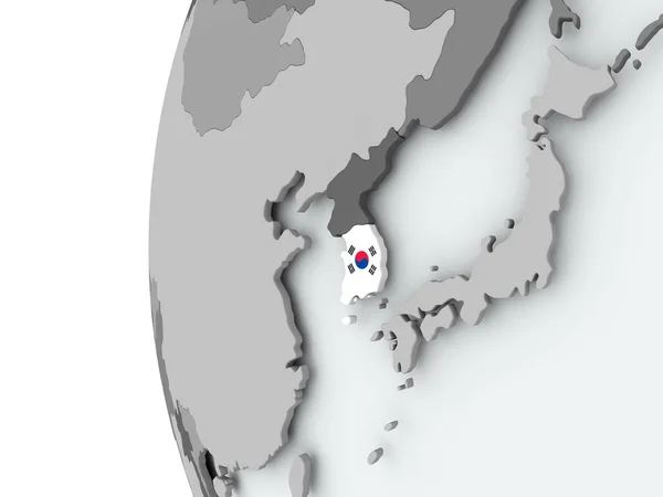 Südkorea auf Globus mit Flagge — Stockfoto
